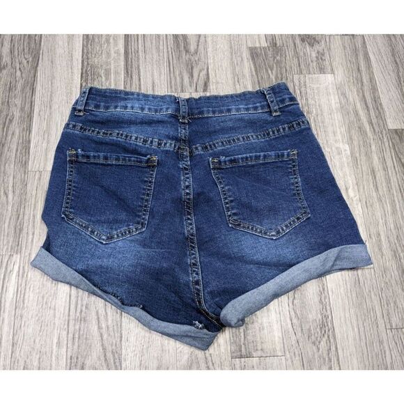 (3/$35) Shein Size Small Cuffed Whiskered High Rise Denim Blue Jean Shorts - Picture 2 of 9
